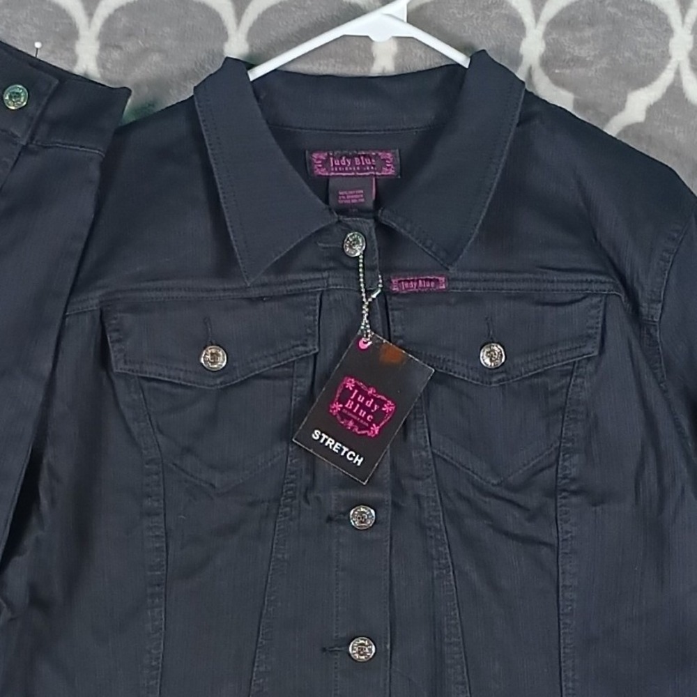 Judy Blue Denim Jacket Women 2XL Black Stretch Button Front Trucker